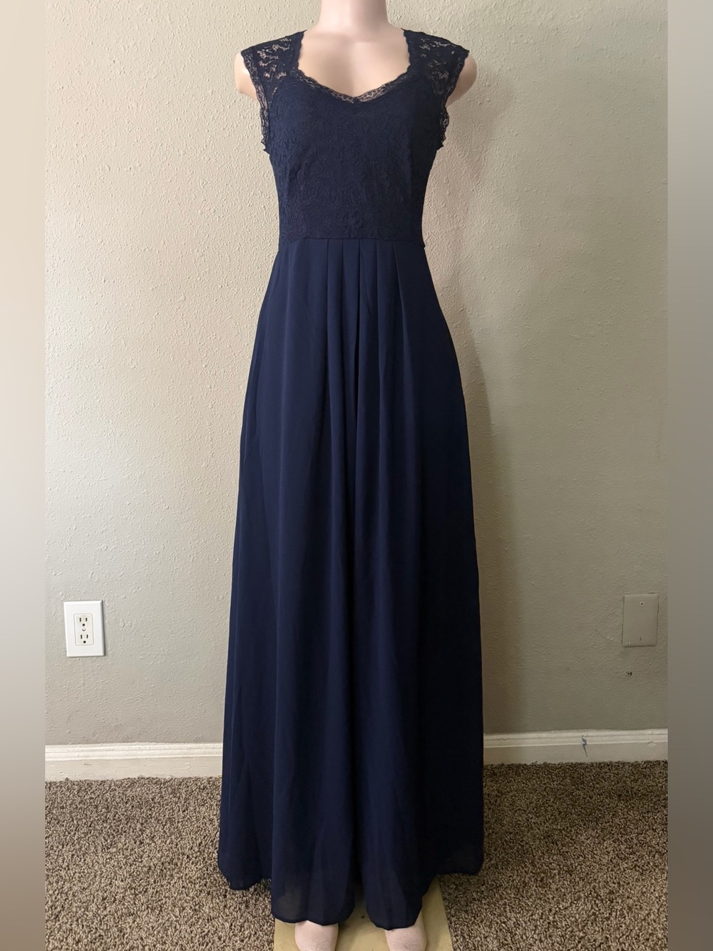 Miusol Navy Lace Cap-Sleeve Maxi Dress